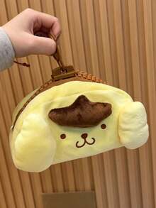 SANRIO 可爱布丁狗毛绒铅笔盒，三丽鸥可爱黄色蓬松笔袋，大容量拉链文具包，柔软卡通化妆品收纳包，适合学生和女生 - 黃色小狗 - 查看 4