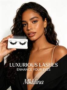 1 Pair Mkhlina Natural Fluffy Reusable Short Soft False Eyelashes, Eyelash Strips, Eyelashes, Faux Mink Lashes - Black - View 7