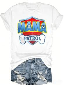 Camisetas manga corta mujer Mama Patrol Paw Print Shield Logo Printed Women's Short Sleeved T-Shirt |     Moda casual, sensación de elegancia, tela suave y cómoda, esencial para primavera/verano, material transpirable, estampado encantador. - Blanco - Ver 5