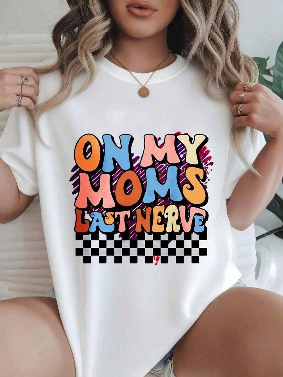 Camiseta Casual de Mujer con Estampado de Cuadros Vintage "On My Moms Last Nerve", Adecuada para Todas las Temporadas
BlackFashion - Blanco - Ver 1
