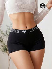 4pcs/Pack Women's Heart Print High Elasticity Boyshort Panties, Elastic Waist Briefs, Multi-Color - Multicolor - View 2