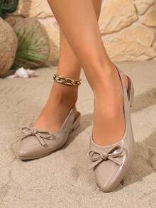 New Spring/Autumn French Style Chunky Heel Pointed Toe Mid-Heel Pumps, Low Vamp Non-Fatiguing Work Shoes For Women - Apricot - View 3