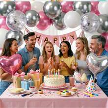 Pink And Silver Birthday Decorations, Pink White Silver Confetti Balloons Happy Birthday Balloon Banner Bobo Balloons Heart Foil Balloons For Birthday Party Decoration Room Decor Wedding Valentines - Trang trí sinh nhật - Xem 4