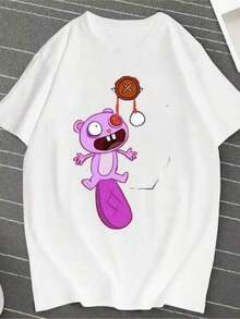 Camisetas estampadas de moda para mujer, tops de estilo urbano de gran tamaño, camisetas de verano cómodas y elegantes que combinan con todo. Camiseta con estampado gráfico de dibujos animados "Tree Friends Candy Kills" para mujer, estilo urbano, kawaii, regalo divertido y feliz de Y2K para novia. - Blanco - Ver 6