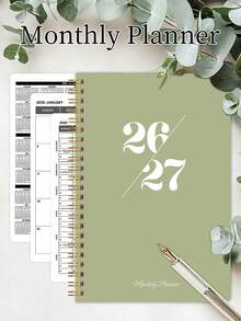 2026-2027 Minimalist Style A5 Spiral Bound Monthly Planner, Suitable For Teachers, Students And College Students, Improve Productivity And Daily Planning, Essential Office Desk Supplies - Green - View 4