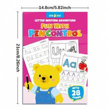 beartale 28頁幼兒練習本套裝，包含2個主題：字母與數字，筆觸控制訓練本，早期學習教育，可重複使用魔力書法寫字貼，教學輔助工具，兒童早期教育玩具，蒙特梭利玩具，學習用品，教室玩具，兒童遊戲，學生，文具，小學用品，男孩，女孩，暑假禮物，兒童生日禮物，開學禮物 - 彩色 - 查看 16
