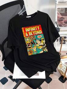 Gráfico colorido inspirado en aventuras espaciales muestra valentía y energía heroica con toque retro de cómic para expresar espíritu positivo y fuerza interior camiseta de mujer  cómoda y casual para uso diario - Negro - Ver 3