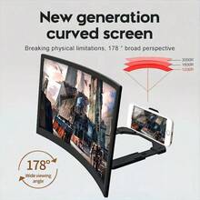 Magnificador de pantalla de teléfono móvil curvo de 12 pulgadas, magnificador de pantalla de proyección 3D HD, adecuado para ver películas y videos, soporte plegable para teléfono con magnificador de pantalla, compatible con todos los teléfonos inteligentes (negro) - A - Ver 2