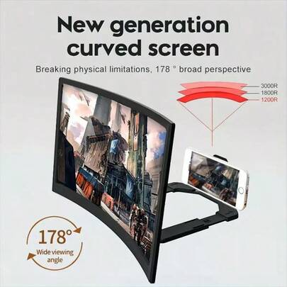 Magnificador de pantalla de teléfono móvil curvo de 12 pulgadas, magnificador de pantalla de proyección 3D HD, adecuado para ver películas y videos, soporte plegable para teléfono con magnificador de pantalla, compatible con todos los teléfonos inteligentes (negro)