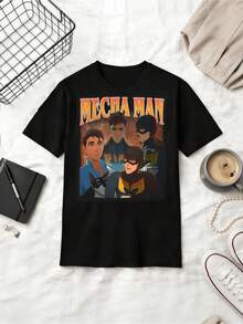 Mecha Man Retro Anime Style Cotton T-Shirt - Black - View 1