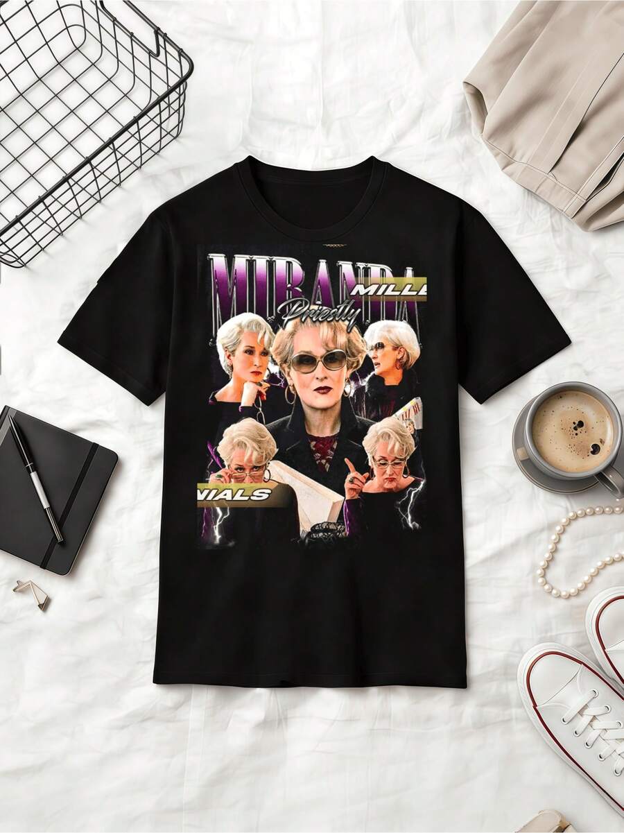 Devil Wears Miranda Priestly Collage T-shirt, Kläder för filmfans - Svart - Visa 1