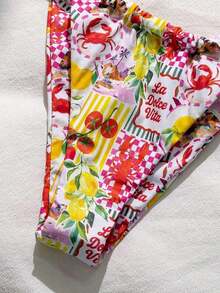 Swim Mod Conjunto de bikini de dos piezas con estampado de frutas y verduras en todo el diseño, con escote halter y lazos, para vacaciones de verano - Multicolor 3 - Ver 4
