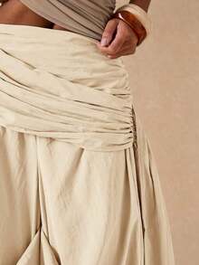 Pantalones sueltos y plisados de unicolor para uso diario de mujer - Albaricoque - Ver 3