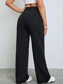 Jeans de pierna recta de color claro para adolescentes - Negro 2 - Ver 2