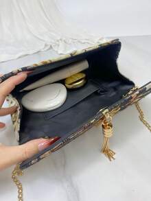 春夏新款女式刺繡印花手拿包,流蘇裝飾,奢華刺繡復古風,適合日常、派對、宴會、生日、婚禮,輕便手提包,百搭復古魅力,追求優雅個性化女性的理想選擇,適用於任何場合,優雅奢華女士包 - 黑色 - 查看 12