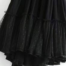 Dobby Mesh Self-Tie Ruffled Halter Dress - Negro - Ver 5