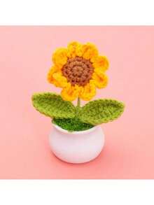 1 pièce/3 pièces Tournesol fait main au crochet, fleur artificielle tricotée, plante de tournesol en pot en bois, convient pour la voiture, le bureau, la salle d'étude, l'anniversaire, la chambre, le cadeau de décoration de la maison, la décoration de Noël créative d'hiver - tournesol - Voir 9