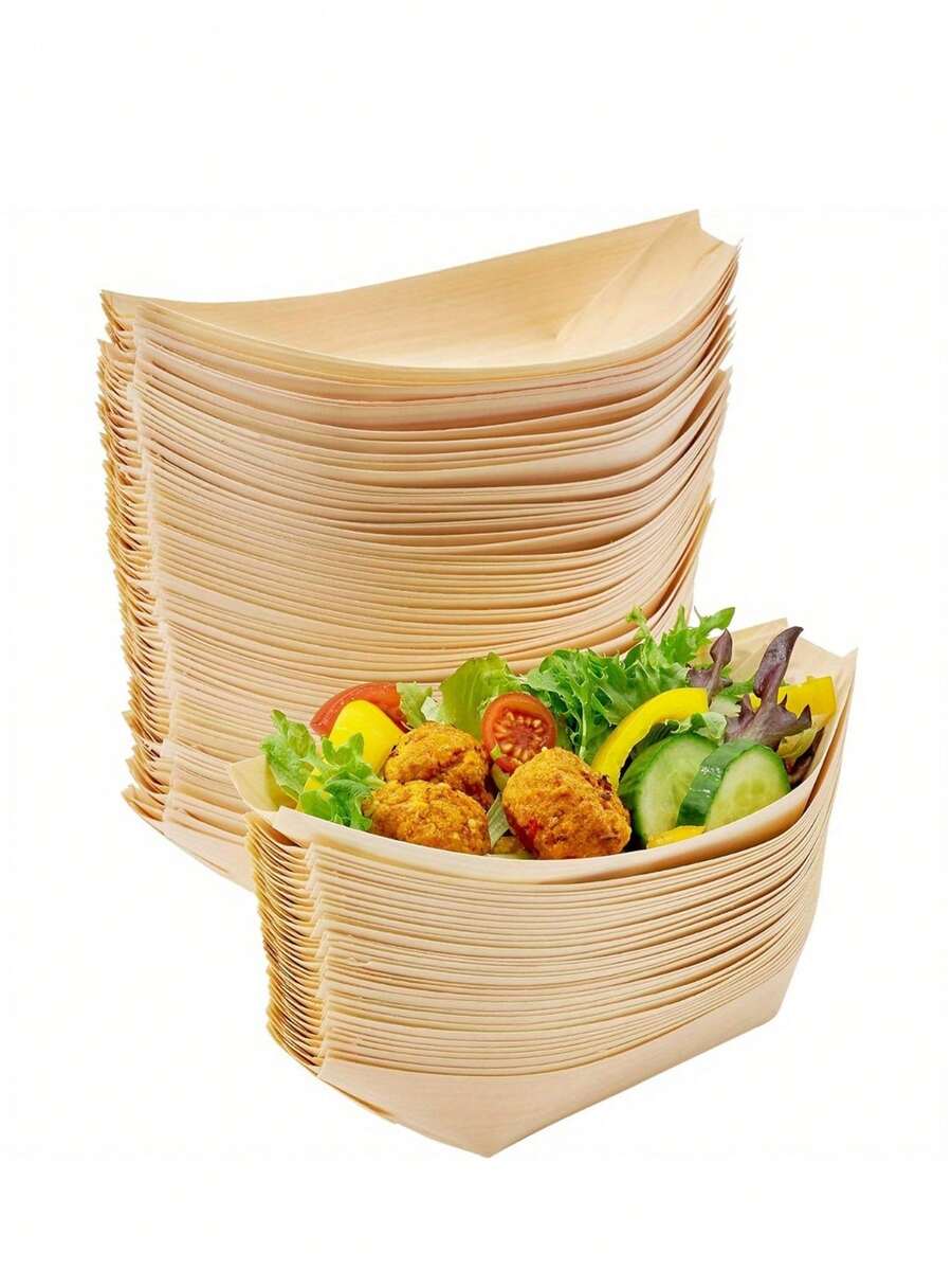 30个/50个一次性木质船形餐盘,适用于开胃菜、小吃、寿司、零食等——适用于婚礼、生日派对等场合。一次性木质船形餐盘,寿司船形一次性餐盘,餐盘,食品容器,木碗,适用于餐饮和家庭使用。 - 單色 - 查看 1