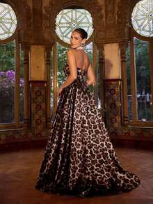 Vestido de noche elegante de mujer con fruncidos y abertura alta - Vestido formal de primavera/verano, adecuado para bodas, galas, alfombras rojas, fiestas, invitados de boda, fiesta de vacaciones de verano - Marrón - Ver 6