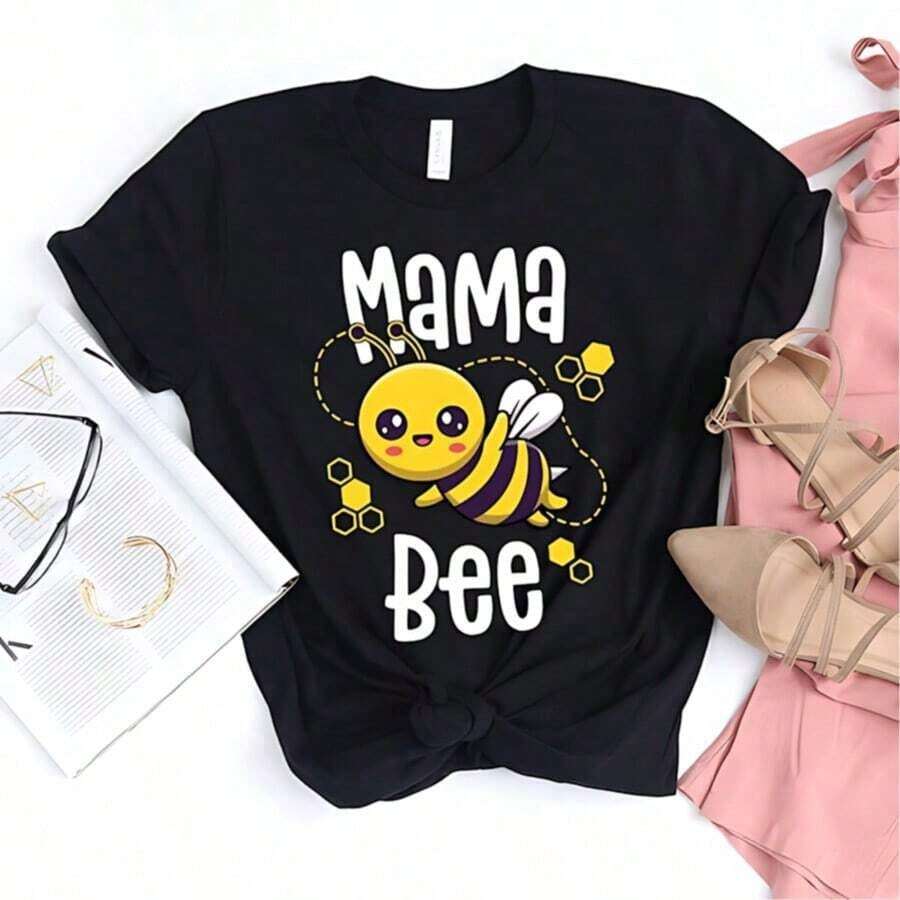 Camisetas de la Familia Bee, Camiseta de Cumpleaños para Hermanas, Atuendo para el Primer Día de la Abeja, Camiseta de Algodón 100% de Alta Calidad. Con estampado de mariposas, adecuada para niñas y mujeres, camiseta inspiradora de manga corta y cuello redondo, estilo estético lindo Y2K, top de verano, adecuada para actividades al aire libre, familia, trabajo o uso diario casual, camiseta holgada de verano para mujer. - Negro - Ver 1