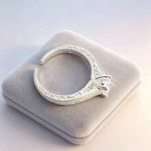 1 chiếc nhẫn nữ thanh lịch, mạ điện 925, có thể điều chỉnh kích cỡ, nhẫn đá Cubic Zirconia tối giản thời trang, quà tặng cho Ngày Valentine hoặc Ngày của Mẹ. - Bạc - Xem 4