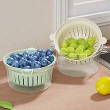 1Pc Mini Double-Layer Fruit Drain Basket, Multifunctional Kitchen Vegetable Washing Colander Basin, Space Saving Design Perfect For Singles Dormitory Apartment Use - Multicolor - View 8