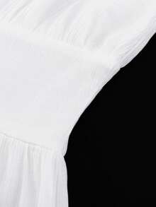 Vestido largo elegante estilo ins 2026, manga pompom, corte estilizado favorecedor con abertura - Blanco - Ver 8