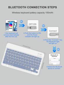 适用于 iPad A16（第 11/10 代）、第 9/8/7 代（10.2 英寸）、iPad Air（10.9/11 英寸）的键盘保护套，采用 TPU 翻盖 PMMA PU 皮革材质，包含无线蓝牙键盘（150mAh 电池）和支架，薰衣草紫色 - 淺灰紫 - 查看 8