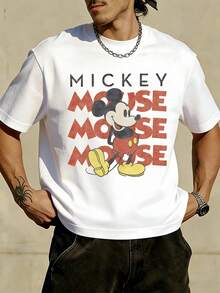 Unisex Disney Mickey Repeat Text Tee, Vintage Print, Casual Fit, Minimalist & Stylish. - 白色 - 查看 1