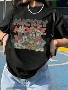 Unisex Disney Mickey & Friends Retro Tee, Vintage Print, Casual Fit, Nostalgic Style. - 黑色 - 查看 2