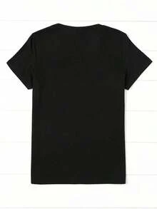 Camiseta con Estampado Vibrante "Amo a Mi Esposo" - Cuello Redondo Casual, Manga Corta para Mujer |   Poliéster suave, no transparente |   Perfect For SummerCamiseta Algodón - Negro - Ver 3