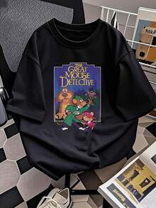 Colorful Illustration With Detective Mice And A Helper Dog Solving Mysteries In A Victorian Setting With A Magnifying Glass And Hat. Comfortable And Breathable Casual Women's T-Shirt For Everyday Wear. - 黑色 - 查看 2