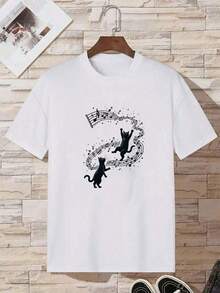 disfraz halloween hombreCamiseta Casual De Manga Corta Con Cuello Redondo Y Estampado De  GráFico De Gato De Dibujos Animados Y Notas Musicalesplayera de hombretwilight Y2k Camiseta Camisa De - Blanco - Ver 1