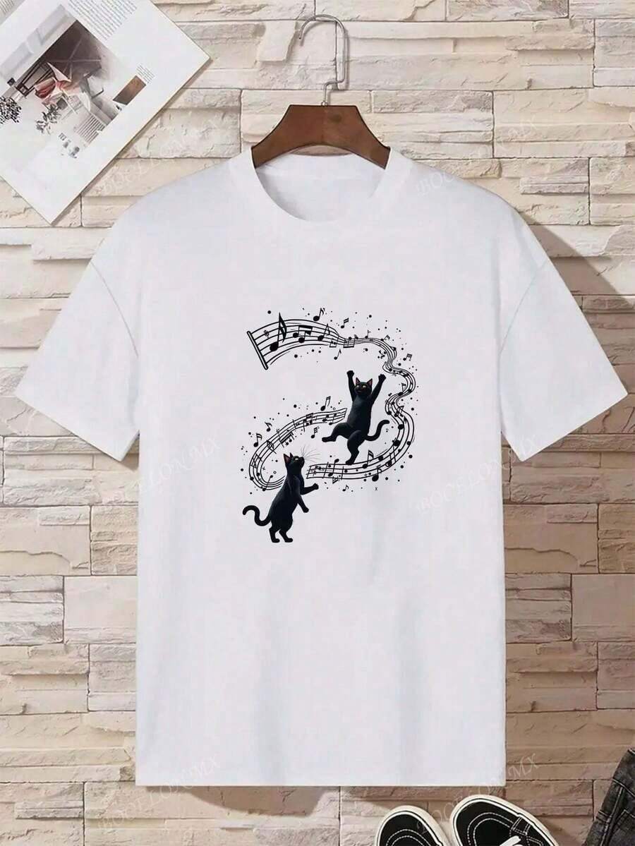 disfraz halloween hombreCamiseta Casual De Manga Corta Con Cuello Redondo Y Estampado De GráFico De Gato De Dibujos Animados Y Notas Musicalesplayera de hombretwilight Y2k Camiseta Camisa De - Blanco - Ver 1