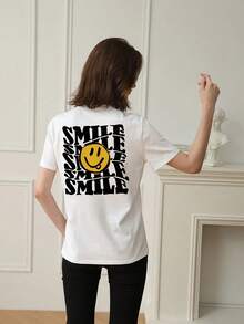 Tops d'été, tops d'été 2025, T-shirt ample à manches courtes pour filles plus âgées, T-shirt en coton, femme - Blanc - Voir 3