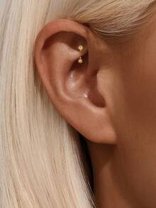 EleRunis 1 pieza de plata de ley 925 hipoalergénica con barra doble de diamante curva tipo rook para piercing de ombligo y oreja, joyería fina para uso diario, boda, fiesta, compromiso, aniversario y Día de San Valentín - Dorado - Ver 3
