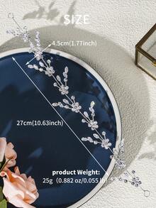 1 chiếc băng đô cài tóc cô dâu đính đá Cubic Zirconia hình hoa, 27cm, phụ kiện cài tóc cưới lấp lánh, phụ kiện tóc dự tiệc phong cách Bohemian, kẹp tóc hoa Cubic Zirconia thanh lịch, phụ kiện tóc cưới màu bạc tinh tế, phụ kiện tóc dự tiệc tối giản lấp lánh. - Bạc - Xem 12