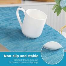 Place Mats Table Placemat Washable Non-Slip Heat Insulation Woven Vinyl Set Of 6 - Blue - View 8