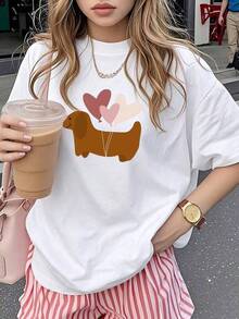 Camiseta de mujer estampada de manga corta para verano, tela de poliéster, estilo multifuncional, corte regular, peso 180 gramos, 1 unidad. - Negro - Ver 6