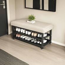 White, Gray Shoe Bench Shoe Bench Shoe Storage Rack Shoe Storage Rack With Cushion Upholstered Seat Unit - Grey (60cm) - View 2