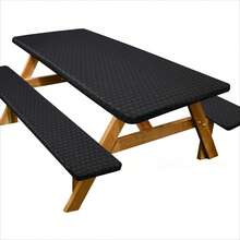 Picnic Table Cover With Bench Covers Camping Essentials Waterproof Windproof Camping Tablecloth With Drawstring Bag, Fitted Rectangle Tables And Seats, 72"X 30" Or 60"X 30"  1Pcs Or 3Pcs - Black - View 1