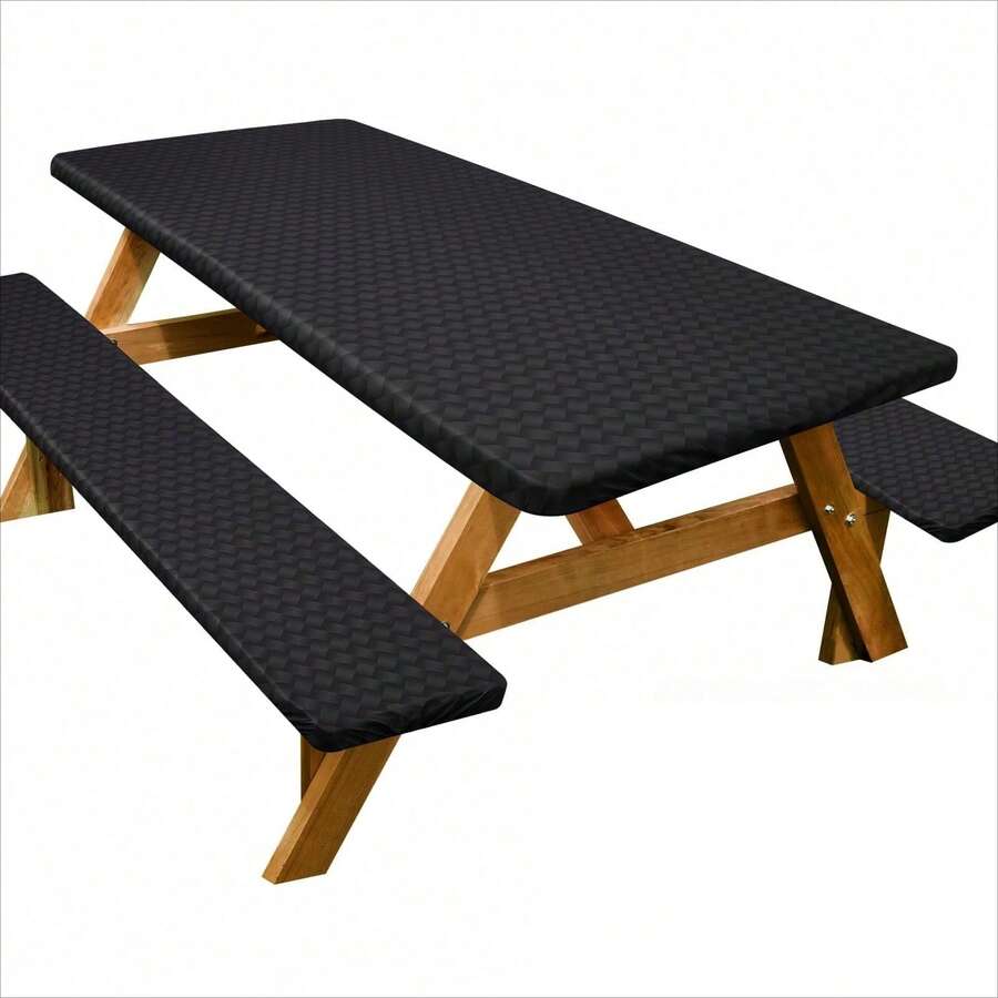 Picnic Table Cover With Bench Covers Camping Essentials Waterproof Windproof Camping Tablecloth With Drawstring Bag, Fitted Rectangle Tables And Seats, 72"X 30" Or 60"X 30" 1Pcs Or 3Pcs - Black - View 1