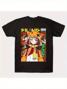 New Product 2026 - Small Size Gigi Murin Justice Anime Print T-Shirt - 220G Casual Short Sleeve T-Shirt, Single-Sided Print, Crew Neck, Washable, Comfortable For All Seasons, Anime T-Shirt, Comfortable - 黑色 - 查看 6