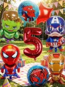 9pcs Marvel Avengers Cartoon Balloons - Birthday Party Decoration Set, Including Spider-Man, Iron Man, Suitable For Children's Celebration Activities And Gifts/Bouquets - Set - View 1