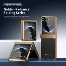 VIETAO Electroplated Material Faux Leather Full Coverage Protective Phone Case Compatible With Samsung Galaxy Z Flip 7 6 5 Flip6 Flip5 With Tempered Glass Screen Protector - Black - View 9