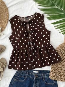 Camiseta de mujer con estampado de rayas de cebra en gasa con bajo de peplum, adecuada para vacaciones de primavera/verano, conjunto casual para mujer, vacaciones de verano, vacaciones de primavera, fiesta, playa, Día de San Valentín - Marrón - Ver 7