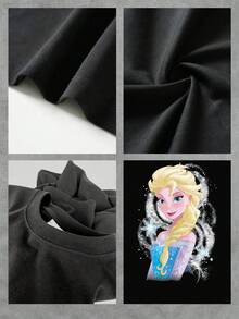 Image Of A Magical Queen Surrounded By Sparkling Snowflakes Symbolizing Inner Strength And Winter Elegance. Soft And Comfortable Women's T-Shirt For Everyday Casual Wear. - Black - View 4