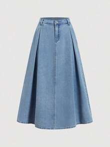 Falda vaquera azul larga y holgada de estilo casual para mujer, ideal para Puerto Rico, oficina, San Valentín, estilo de los 90, primavera, faldas vaqueras, vaquera, Renacimiento, trabajo - Azul lavado medio - Ver 6
