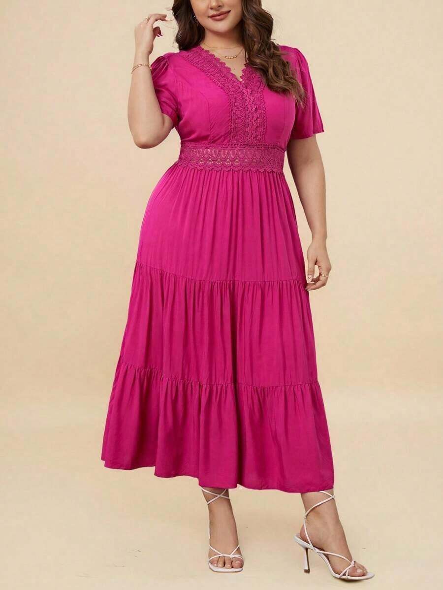 VCAY Vestido con encaje bajo a capas - Rosa Fucsia - Ver 1