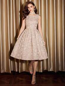 DECDS Vestido de mujer elegante y vintage con estampado floral de jacquard para fiestas, festivales y eventos elegantes.Vestidos largos elegantes para fiestas para mujeres en otoño, invierno, Navidad, Halloween y Año Nuevo. - Rosa Pálido - Ver 10